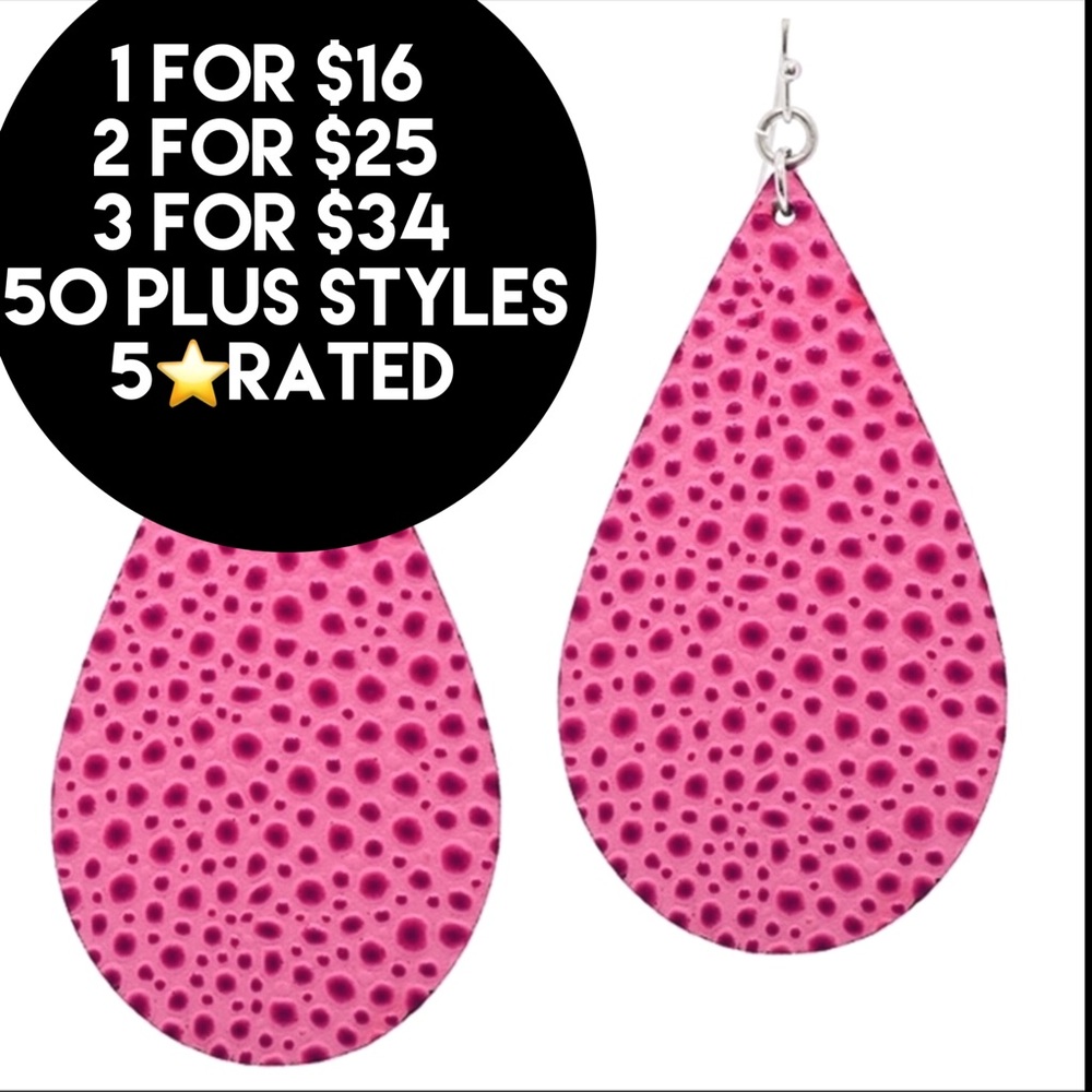 NEW PINK FAUX LEATHER TEARDROP EARRINGS